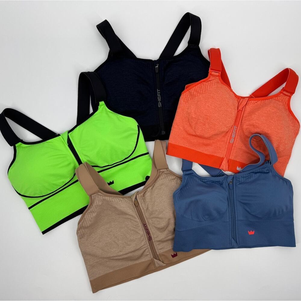 SHEFIT 5-Piece Sports Bra Bundle Size 2 LUXE with Zip Front Adjustable Straps